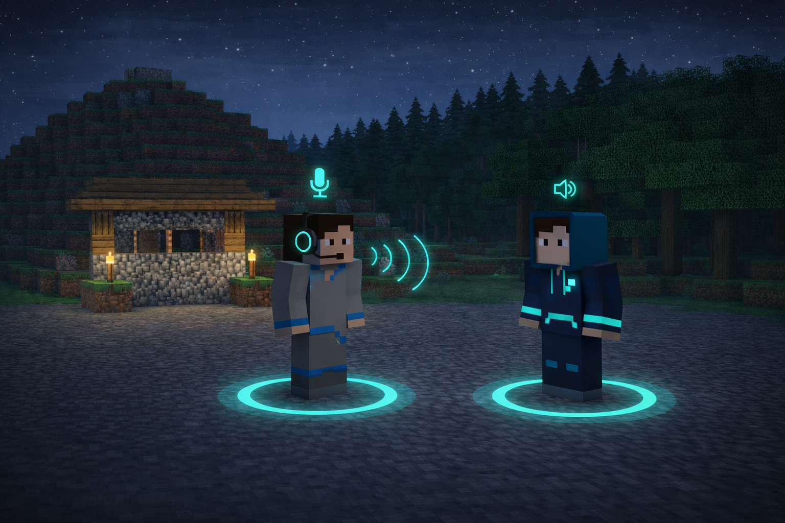 Dois jogadores usando Realm Voice para comunicação por voz